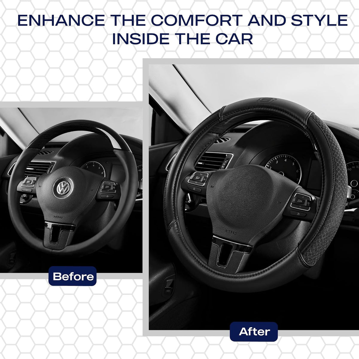 Skechers Air-Cooled Steering Wheel Cover,Leather Car Steering Wheel Cover Universal Fit 14" 1/2-15" Car Wheel Protector for Men Women Fit Suvs,Vans,Sedans,Car,Trucks,Black