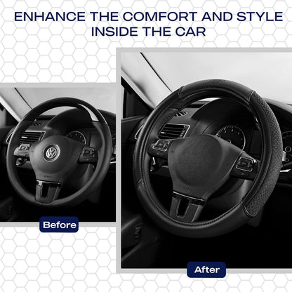 Skechers Air-Cooled Steering Wheel Cover,Leather Car Steering Wheel Cover Universal Fit 14" 1/2-15" Car Wheel Protector for Men Women Fit Suvs,Vans,Sedans,Car,Trucks,Black