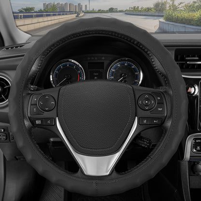 BDK Black Genuine Leather Steering Wheel Cover Large 15.5 to 16 inch