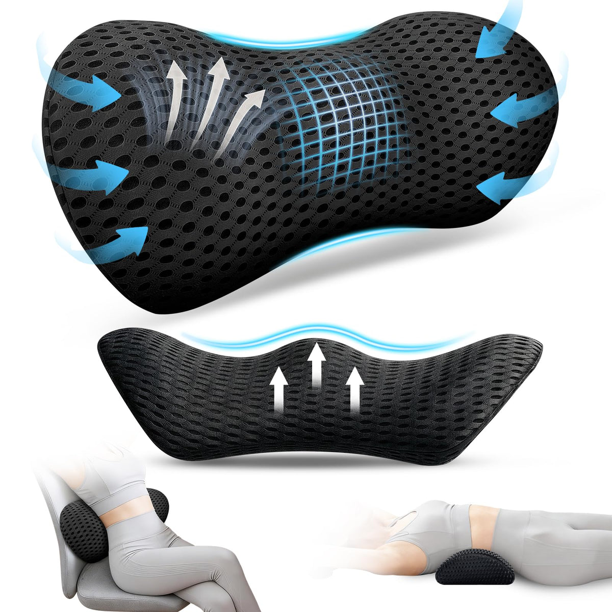Lumbar Support Pillow,Ergonomic Memory Foam Lumbar Pillow for Chairs Black