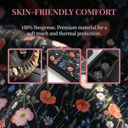 Wildflower Car Steering Wheel Cover 15 in, 2 Cute Floral Car Coasters