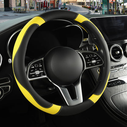 Black Orange Microfiber Leather Steering Wheel Cover 15 inch