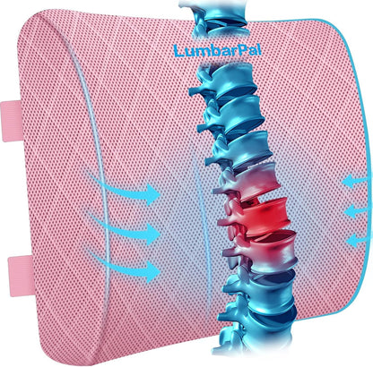 Lumbar Support Pillow for Office Chair, Back Support, Memory Foam, Pink