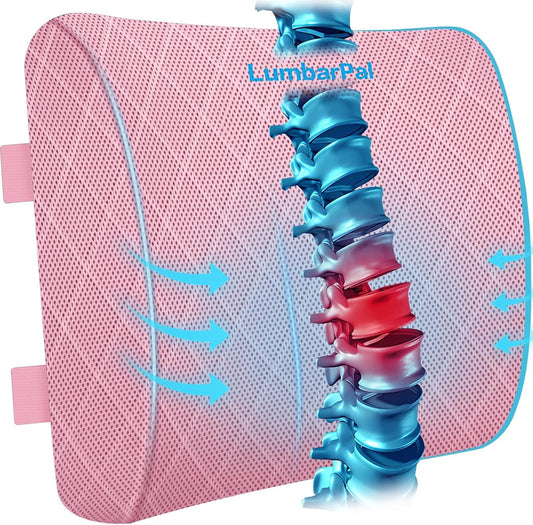 Lumbar Support Pillow for Office Chair, Back Support, Memory Foam, Pink