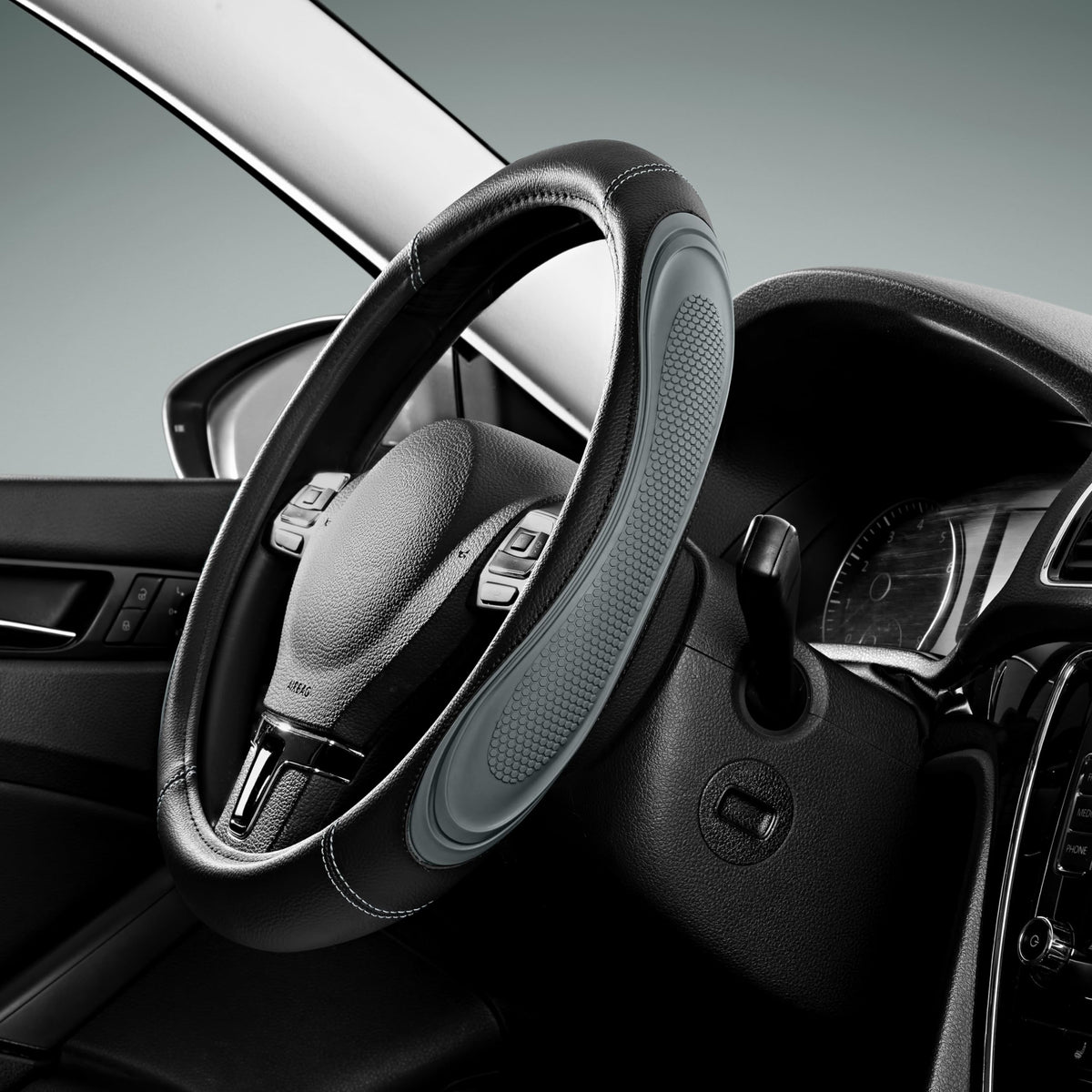 Road Comforts Car Steering Wheel Cover - Microfiber Leather Steering Wheel Wrap Sports 14.5-15 Inch Steering Wheel Cover Non-Slip for Men Women Grey Color
