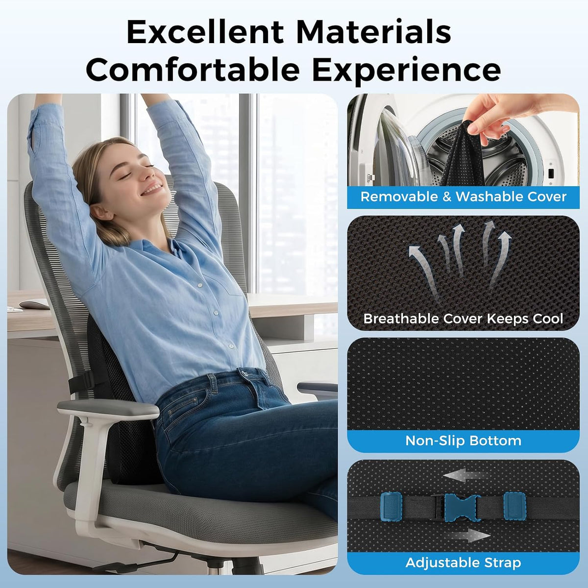Lumbar Support Pillow for Car & Office Chair - High-Density Memory Foam Back Cushion for Sciatica & Lower Back Pain Relief - Non-Slip Support for Driving & Desk Workers