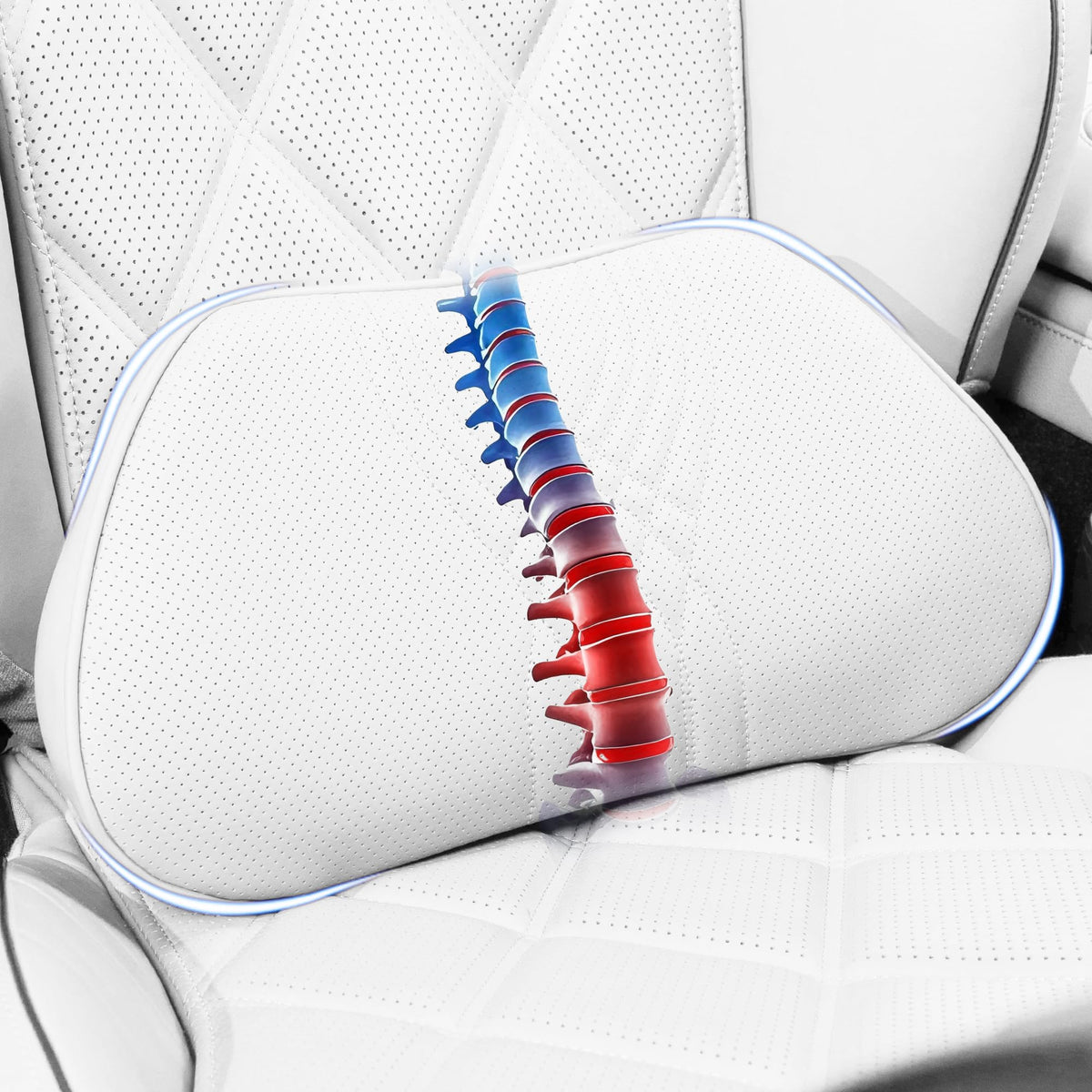 Lumbar Support Pillow for Car Seat, Office Chair, White, 1PC