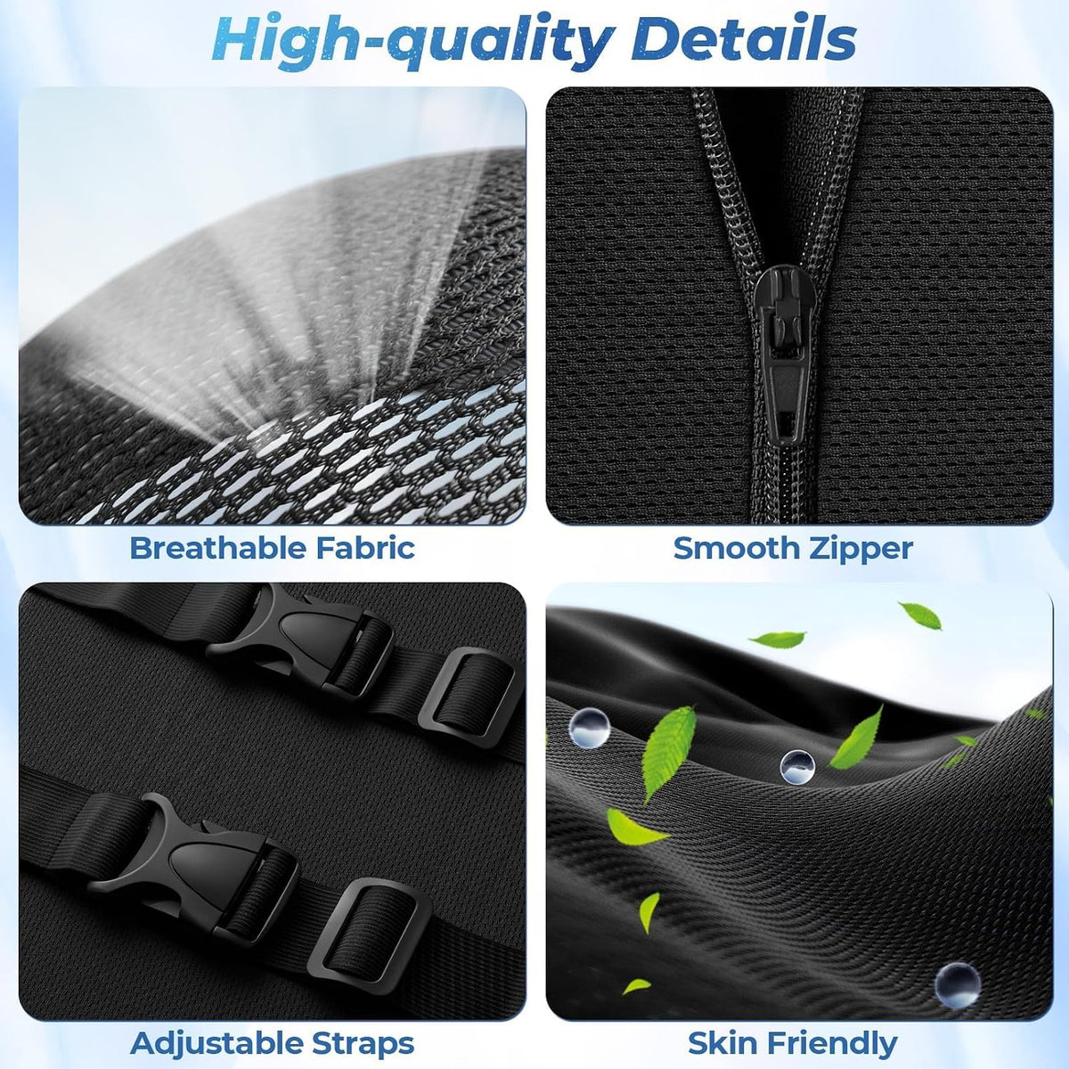 Lumbar Support Pillow, Ergonomic Back Cushion for Office Chair, Black/Large