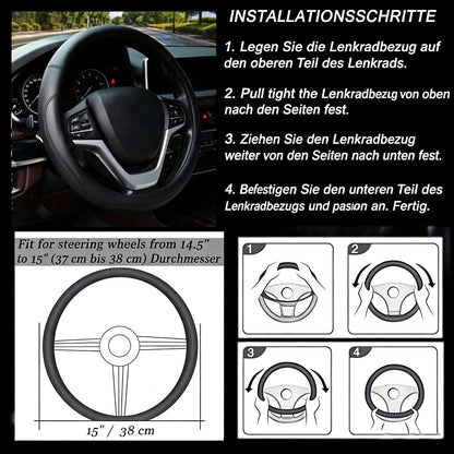 Valleycomfy Microfiber Leather Steering Wheel Cover Universal 15 inch (Black)
