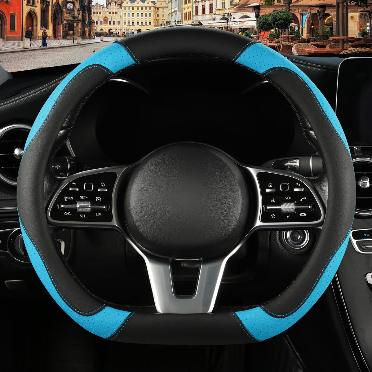 Black Orange Microfiber Leather Steering Wheel Cover 15 inch