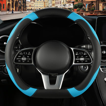 Black Orange Microfiber Leather Steering Wheel Cover 15 inch