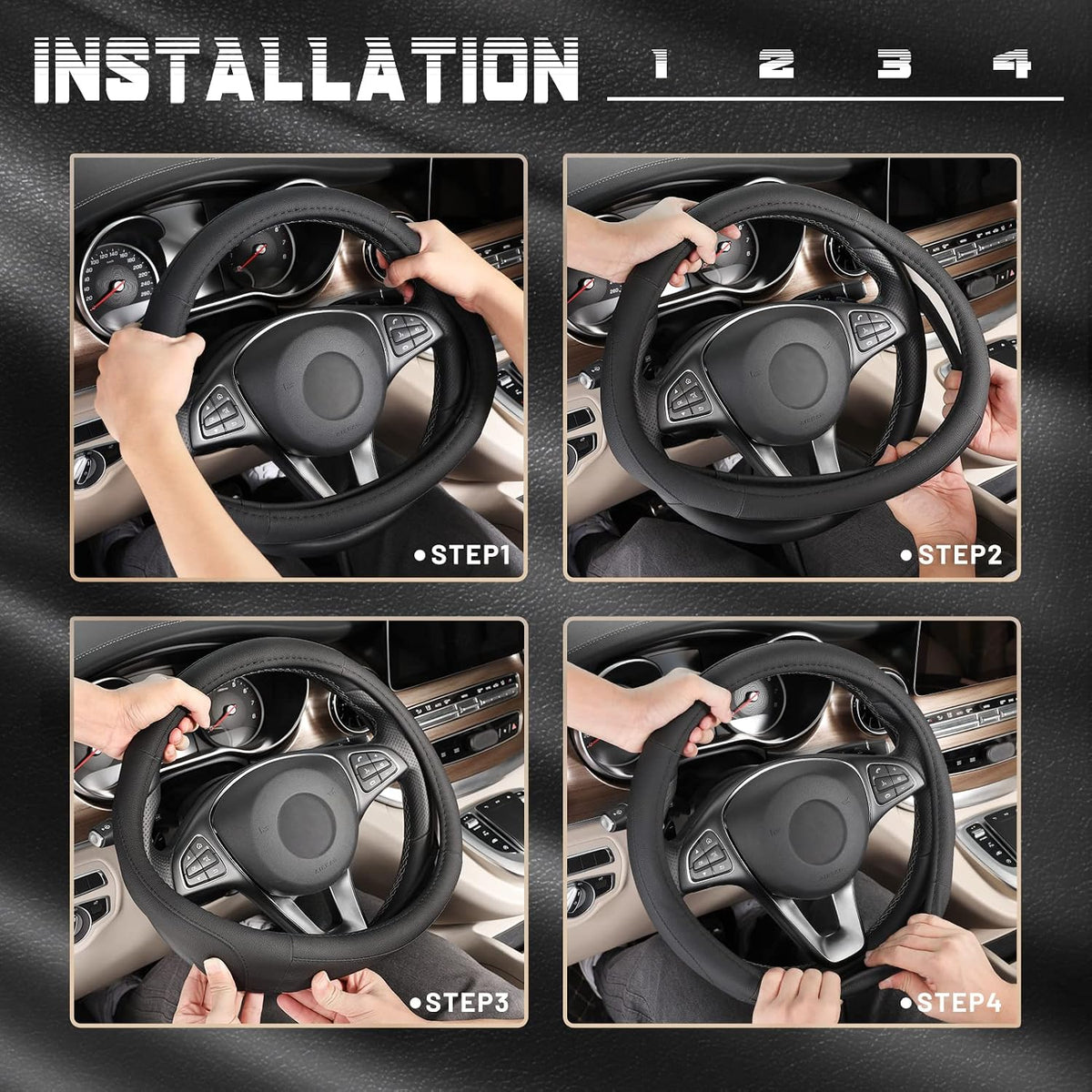 SEG Direct Black Microfiber Leather Auto Car Steering Wheel Cover 15 inch