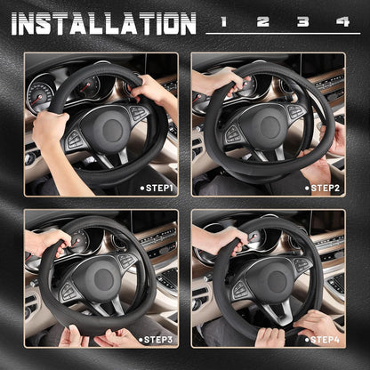 SEG Direct Black Microfiber Leather Auto Car Steering Wheel Cover 15 inch