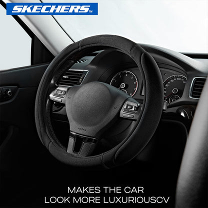 Skechers Steering Wheel Cover, Memory Foam Car Steering Wheel Cover,14.5-15inch Anti-Slip Safety Comfortable Desgin, Universal Accessory for Diverse Cars, Truck,SUV (Black & Black)