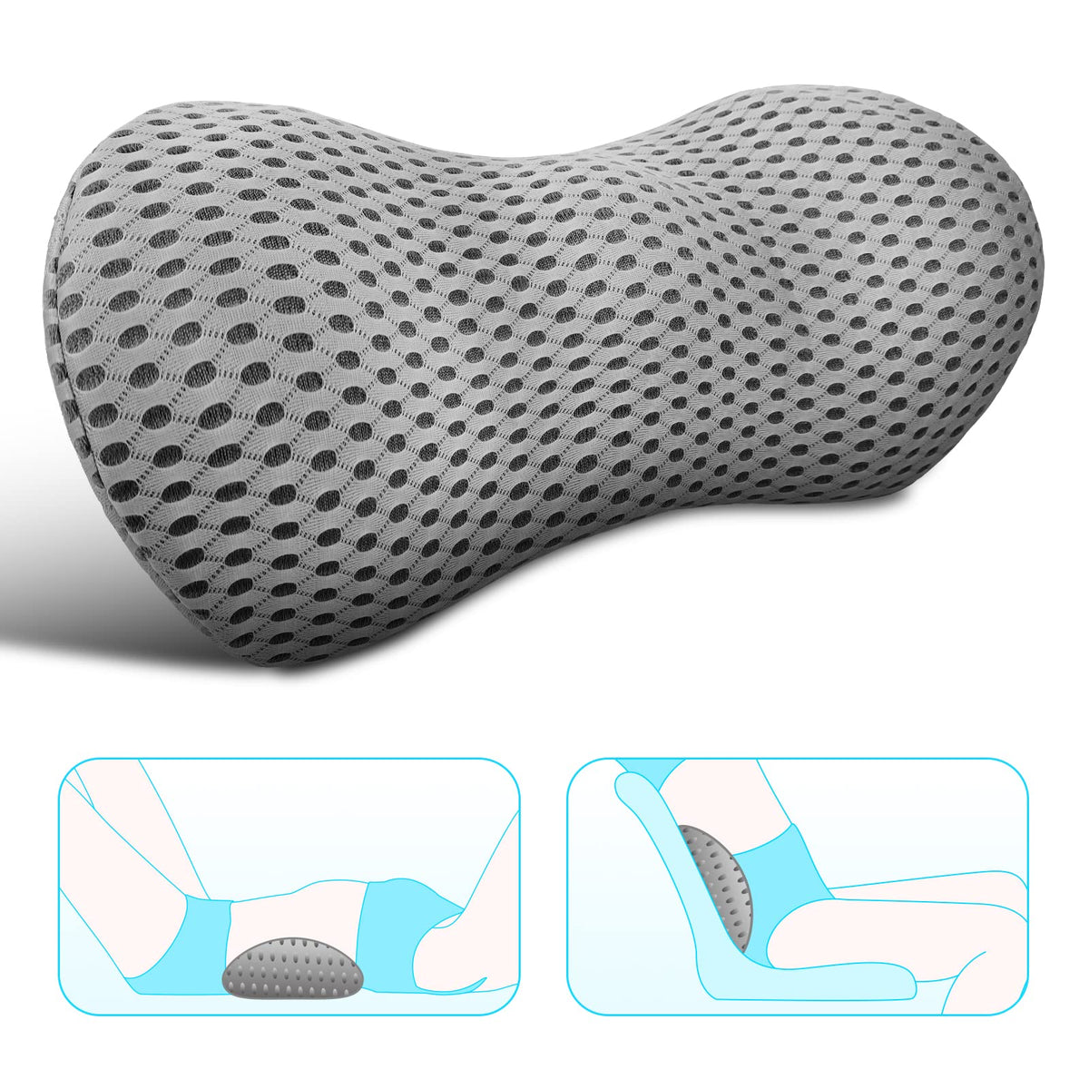 Lumbar Support Pillow for Office Chair, Memory Foam Lumbar Pillow for Lower Back Pain Relief (Grey)