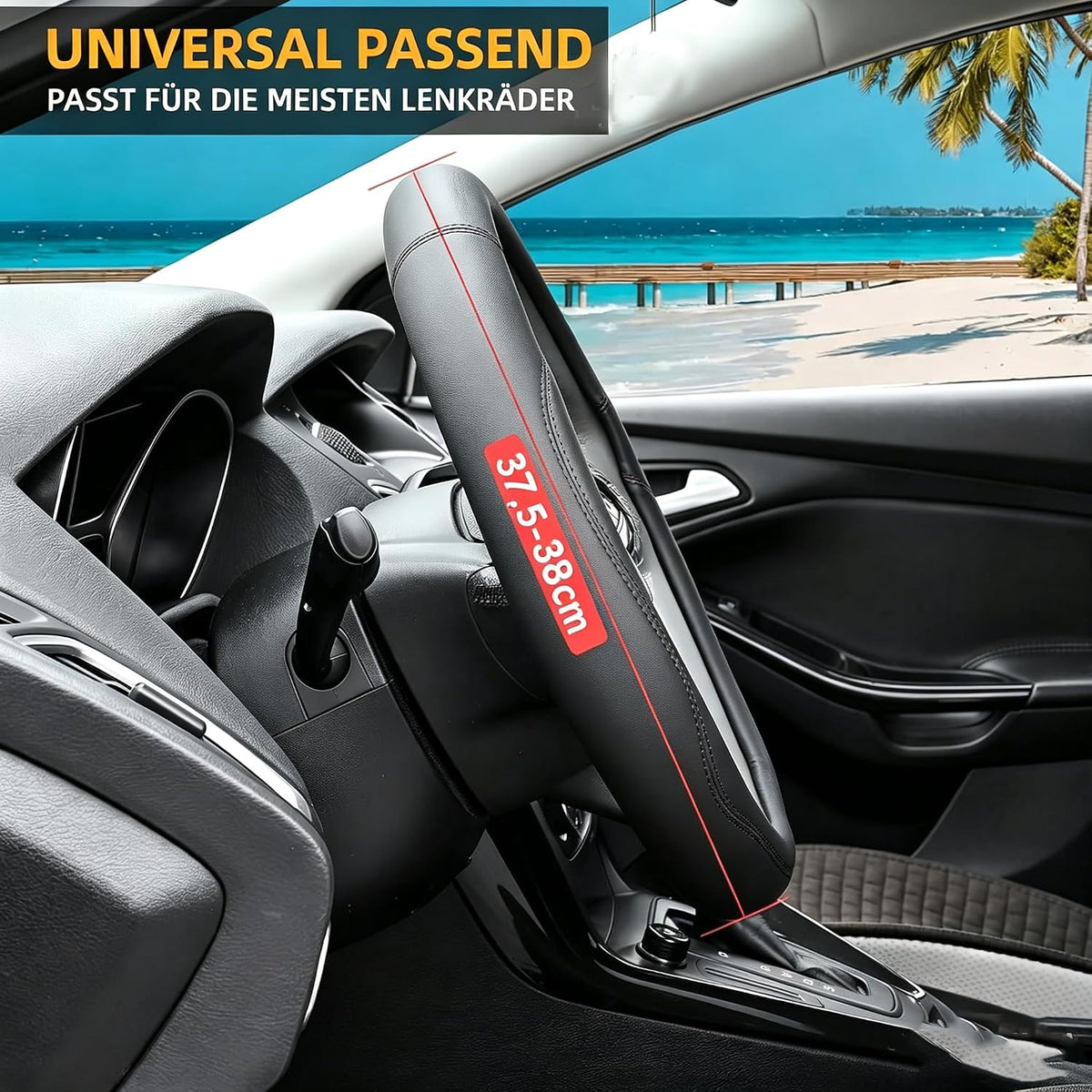 Valleycomfy Microfiber Leather Steering Wheel Cover Universal 15 inch (Black)