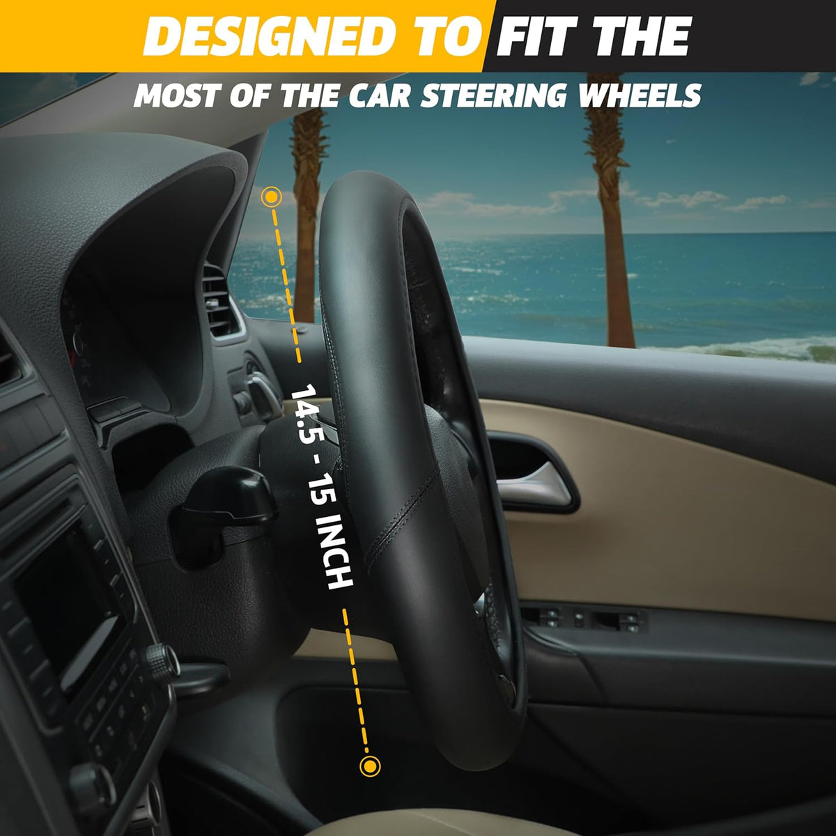 EcoNour Car Steering Wheel Cover, Black Steering Wheel Cover Women & Men
