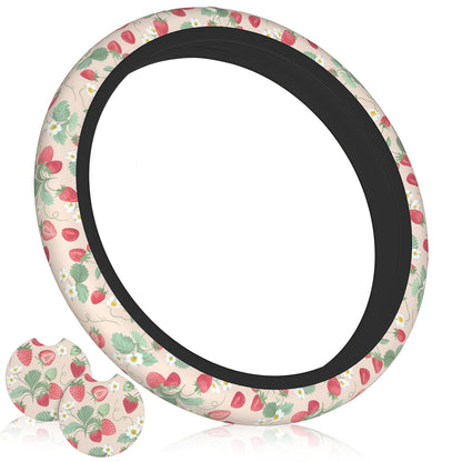 Checkered Black Brown Steering Wheel Cover 15 Inch Car + 2 pc Car Coasters