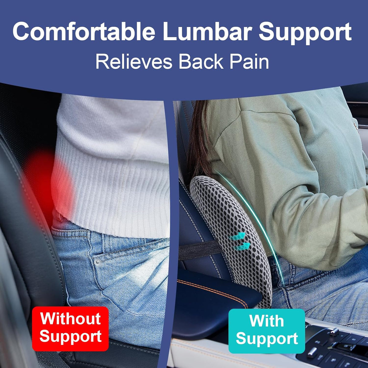 BYMECOST Lumbar Support Pillow for Car, Memory Foam Car Back Cushion