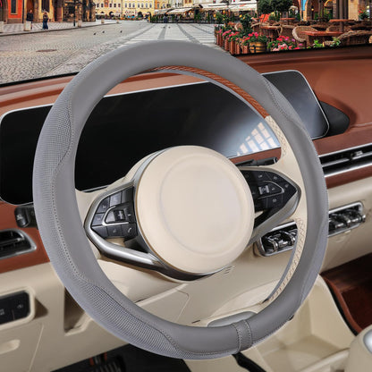 Nappa Leather Ice Silk Fabric Pink Steering Wheel Cover Women