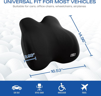 Skechers Memory Foam Lumbar Pillow,Lumbar Support Pillow for Office, Chair Lower Back Pain Relief Lumbar Pillow, Ergonomic Design Back Support Pillow for Office Chair, Car, Home, Travel,Black
