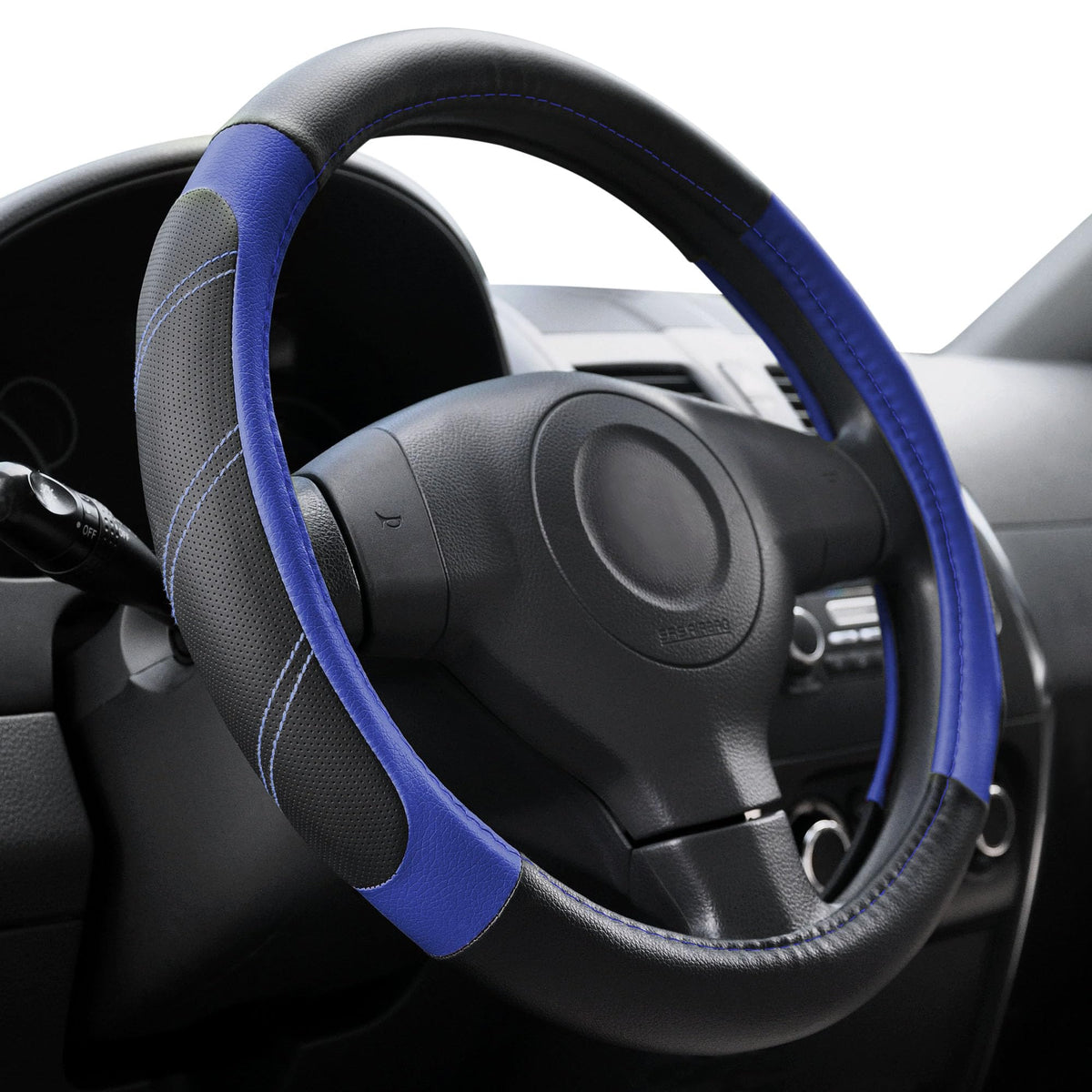 Elantrip Sport Leather Steering Wheel Cover 14 1/2 inch to 15 inch Universal, Padded Soft Grip Breathable for Car Truck SUV Jeep, Anti Slip Odorless Black and Beige