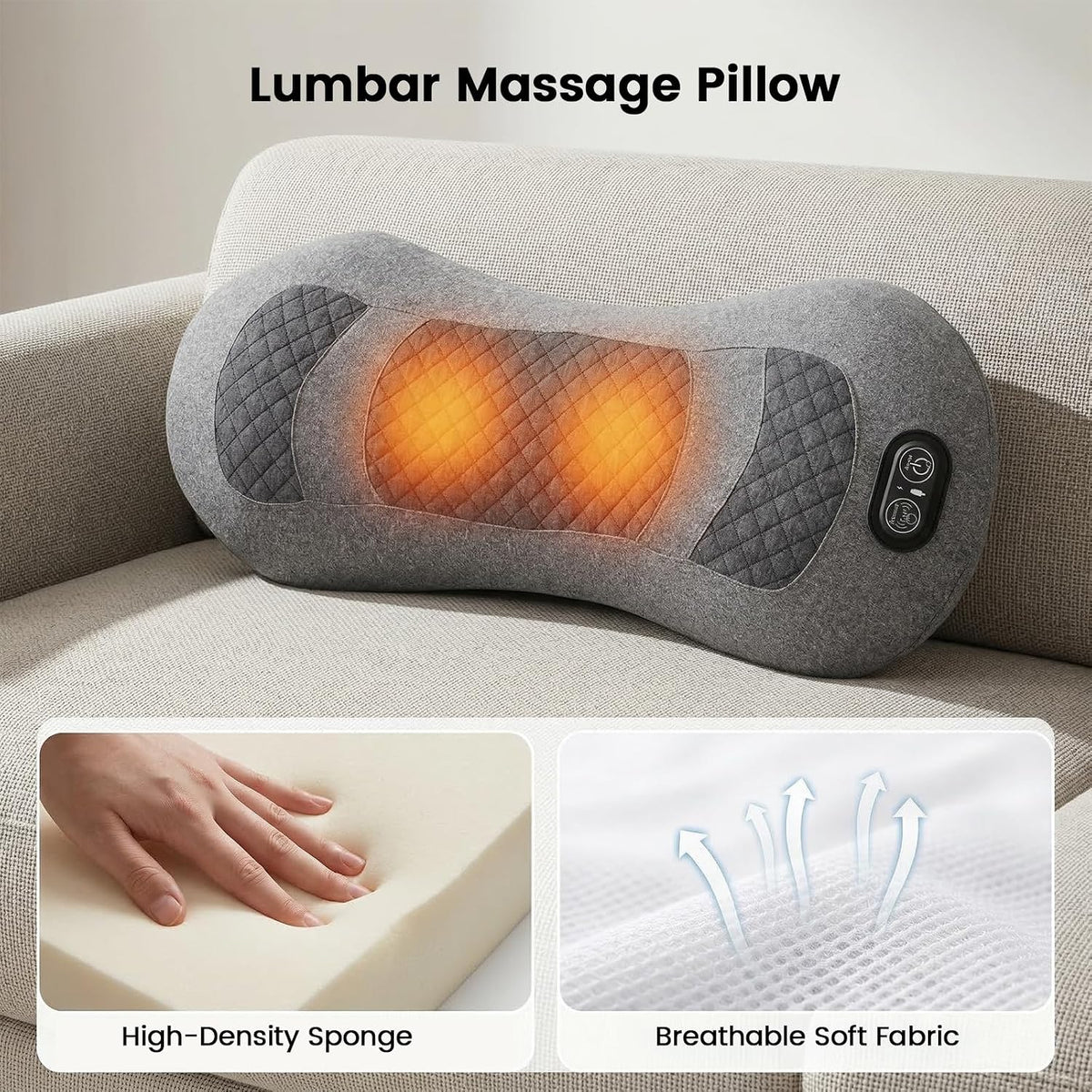Upgraded 3 in 1 Cordless Electric Lumbar Support Pillow, Triple Fusion Back Massager with Heat & Vibration & Traction, Lower Back Massager, Ideal for Car/Bed/Office Chair/Travel, Gift for Relaxation