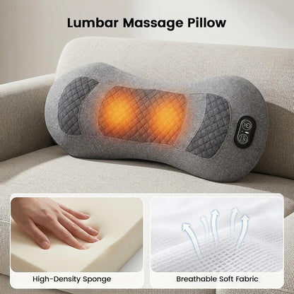 Upgraded 3 in 1 Cordless Electric Lumbar Support Pillow, Triple Fusion Back Massager with Heat & Vibration & Traction, Lower Back Massager, Ideal for Car/Bed/Office Chair/Travel, Gift for Relaxation