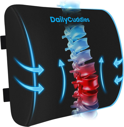 Lumbar Support Pillow, Ergonomic Back Cushion for Office Chair, Black/Large