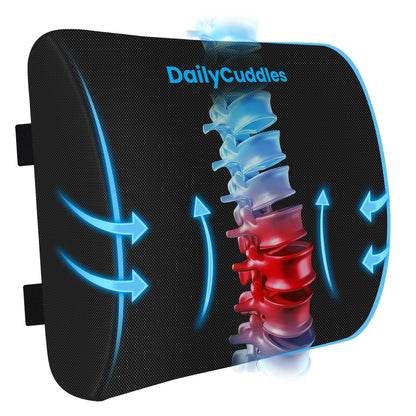 Lumbar Support Pillow, Ergonomic Back Cushion for Office Chair, Black/Large