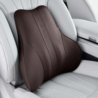 Coverado Lumbar Support Pillow for Car, Ergonomic Memory Foam Back Pillow for Office Chair, New Back Cushion for Pain Relief, PU Leather Car Lumbar Support for Driving Seat - BK