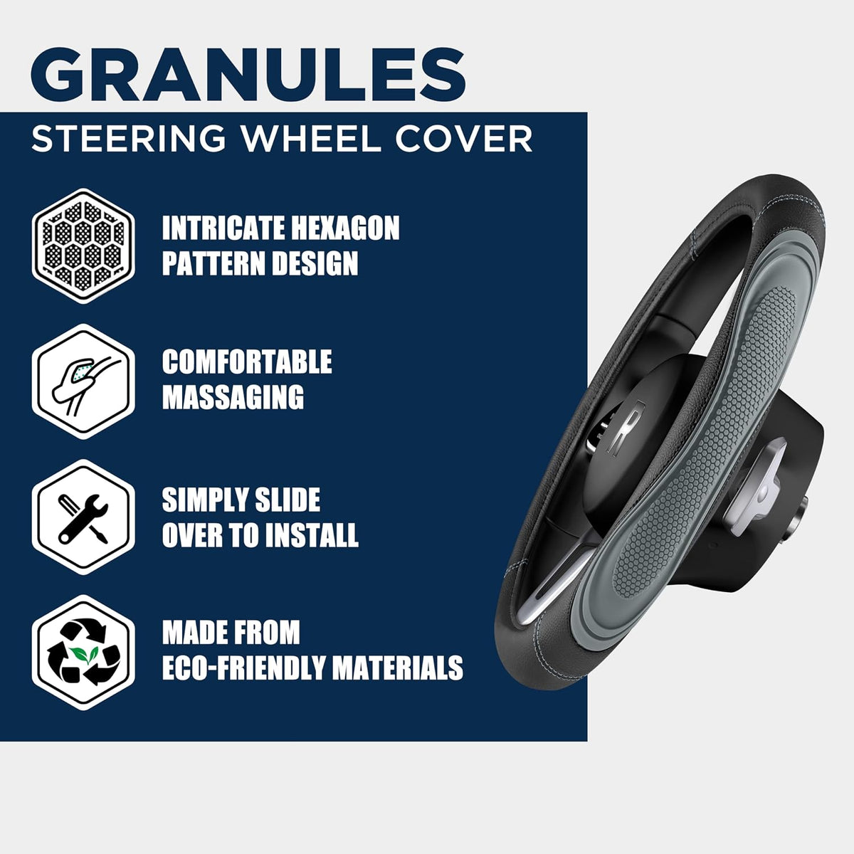 Road Comforts Car Steering Wheel Cover - Microfiber Leather Steering Wheel Wrap Sports 14.5-15 Inch Steering Wheel Cover Non-Slip for Men Women Grey Color