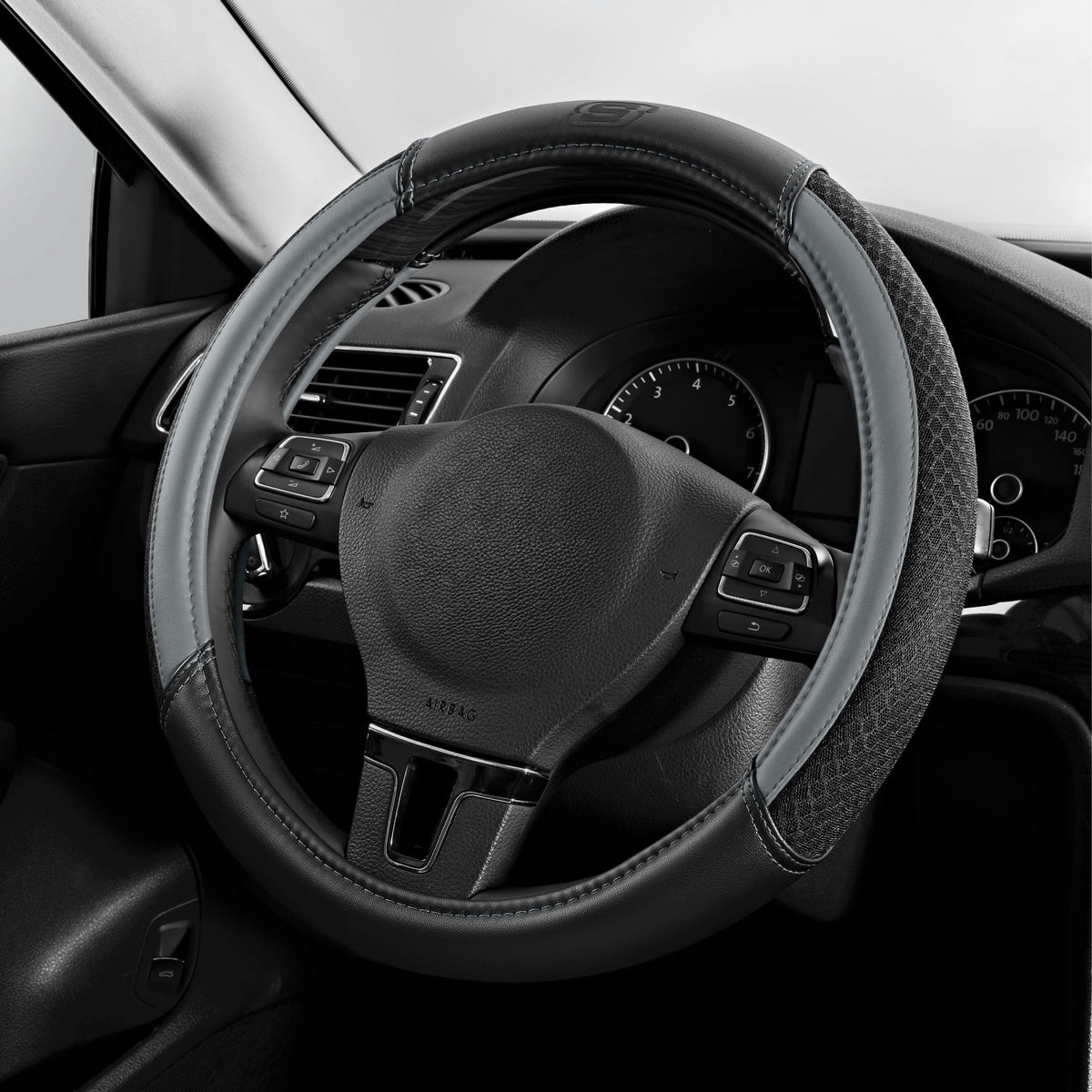 Skechers Air-Cooled Steering Wheel Cover,Leather Car Steering Wheel Cover Universal Fit 14" 1/2-15" Car Wheel Protector for Men Women Fit Suvs,Vans,Sedans,Car,Trucks,Black