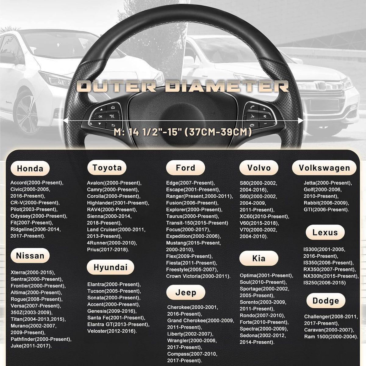 SEG Direct Black Microfiber Leather Auto Car Steering Wheel Cover 15 inch