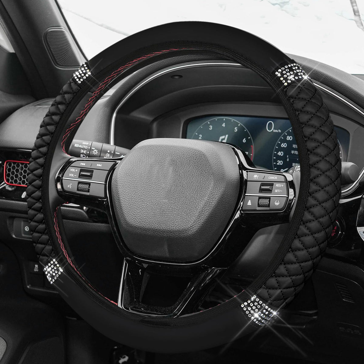 Car Steering Wheel Cover, Steering Wheel Accessories, 15 Inch Microfiber Leather Carbon Fiber Soft Anti-Slip Breathable, Car Accessories Elastic Non-Slip Cover for Most Vehicles