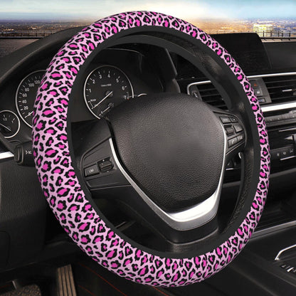 Black Leopard Cheetah Steering Wheel Cover for Women Girls