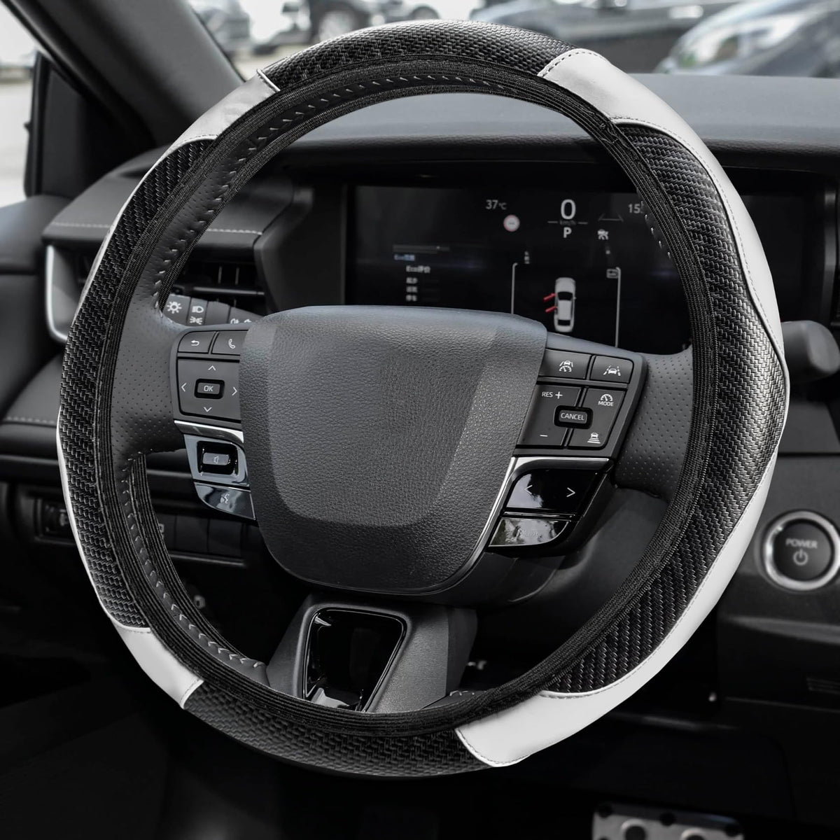 Car Steering Wheel Cover, Steering Wheel Accessories, 15 Inch Microfiber Leather Carbon Fiber Soft Anti-Slip Breathable, Car Accessories Elastic Non-Slip Cover for Most Vehicles
