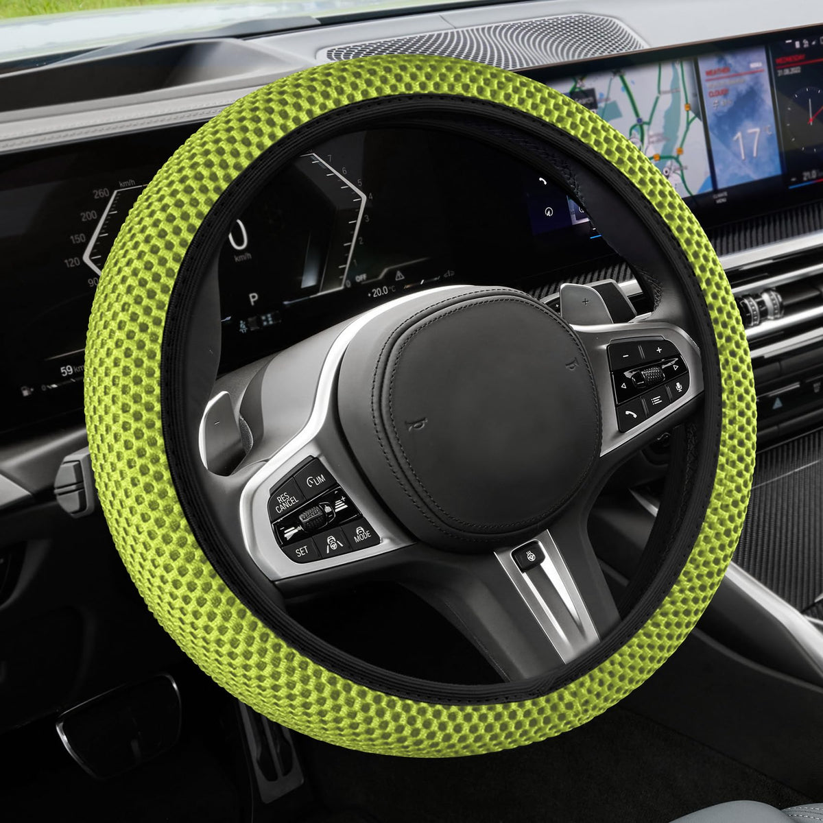 Car Steering Wheel Cover, Steering Wheel Accessories, 15 Inch Microfiber Leather Carbon Fiber Soft Anti-Slip Breathable, Car Accessories Elastic Non-Slip Cover for Most Vehicles