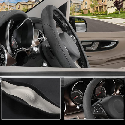 SEG Direct Black Microfiber Leather Auto Car Steering Wheel Cover 15 inch