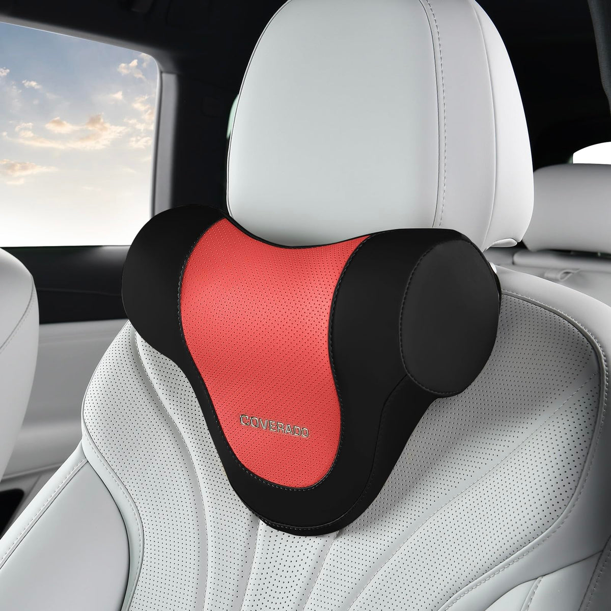 Coverado Lumbar Support Pillow for Car, Ergonomic Memory Foam Back Pillow for Office Chair, New Back Cushion for Pain Relief, PU Leather Car Lumbar Support for Driving Seat - BK
