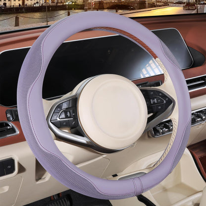 Nappa Leather Ice Silk Fabric Pink Steering Wheel Cover Women