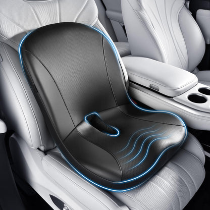 Coverado Lumbar Support Pillow for Car, Ergonomic Memory Foam Back Pillow for Office Chair, New Back Cushion for Pain Relief, PU Leather Car Lumbar Support for Driving Seat - BK
