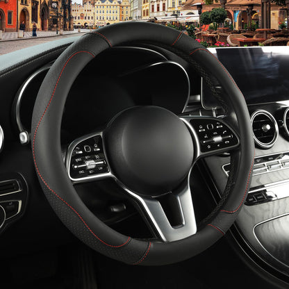 Black Orange Microfiber Leather Steering Wheel Cover 15 inch