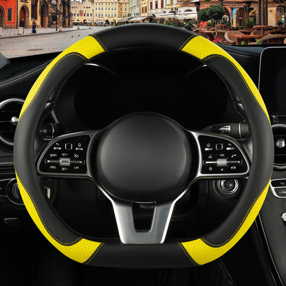 Black Orange Microfiber Leather Steering Wheel Cover 15 inch