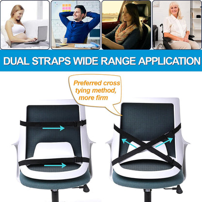Seat Cushion & Lumbar Support Pillow for Office Chair, Car, Wheelchair Memory Foam Desk Chair Cushion for Sciatica, Lower Back & Tailbone Pain Relief Desk Pad with Adjustable Strap 3D Washable Cover
