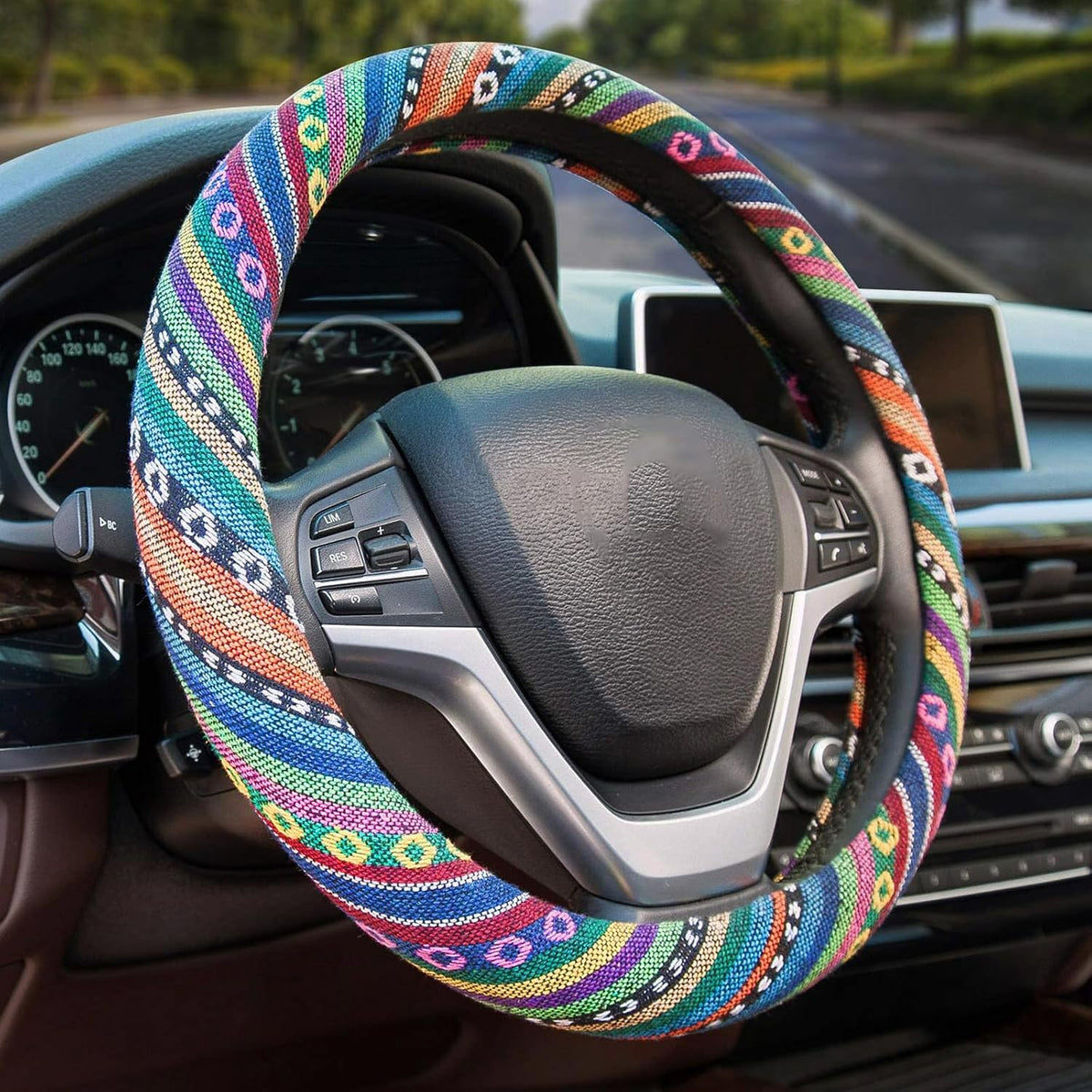 Valleycomfy Boho Steering Wheel Covers for Women Cloth Bohemian Universal