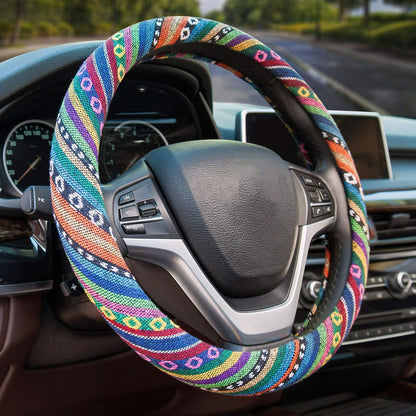 Valleycomfy Boho Steering Wheel Covers for Women Cloth Bohemian Universal