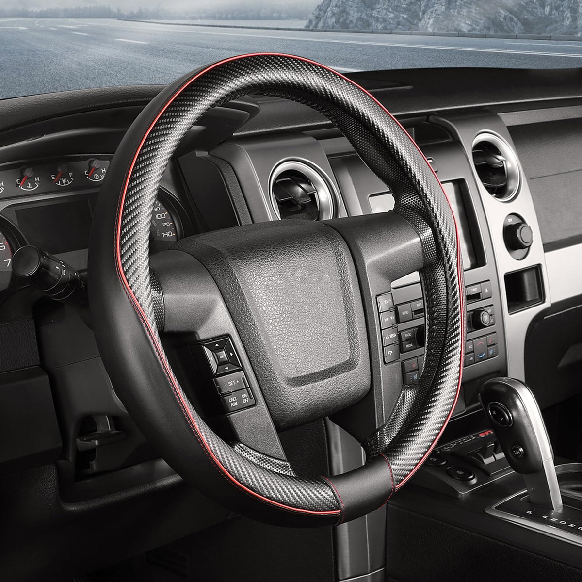 SEG Direct Steering Wheel Cover 14.5"-15" Heavy-Duty, Black Carbon Fiber