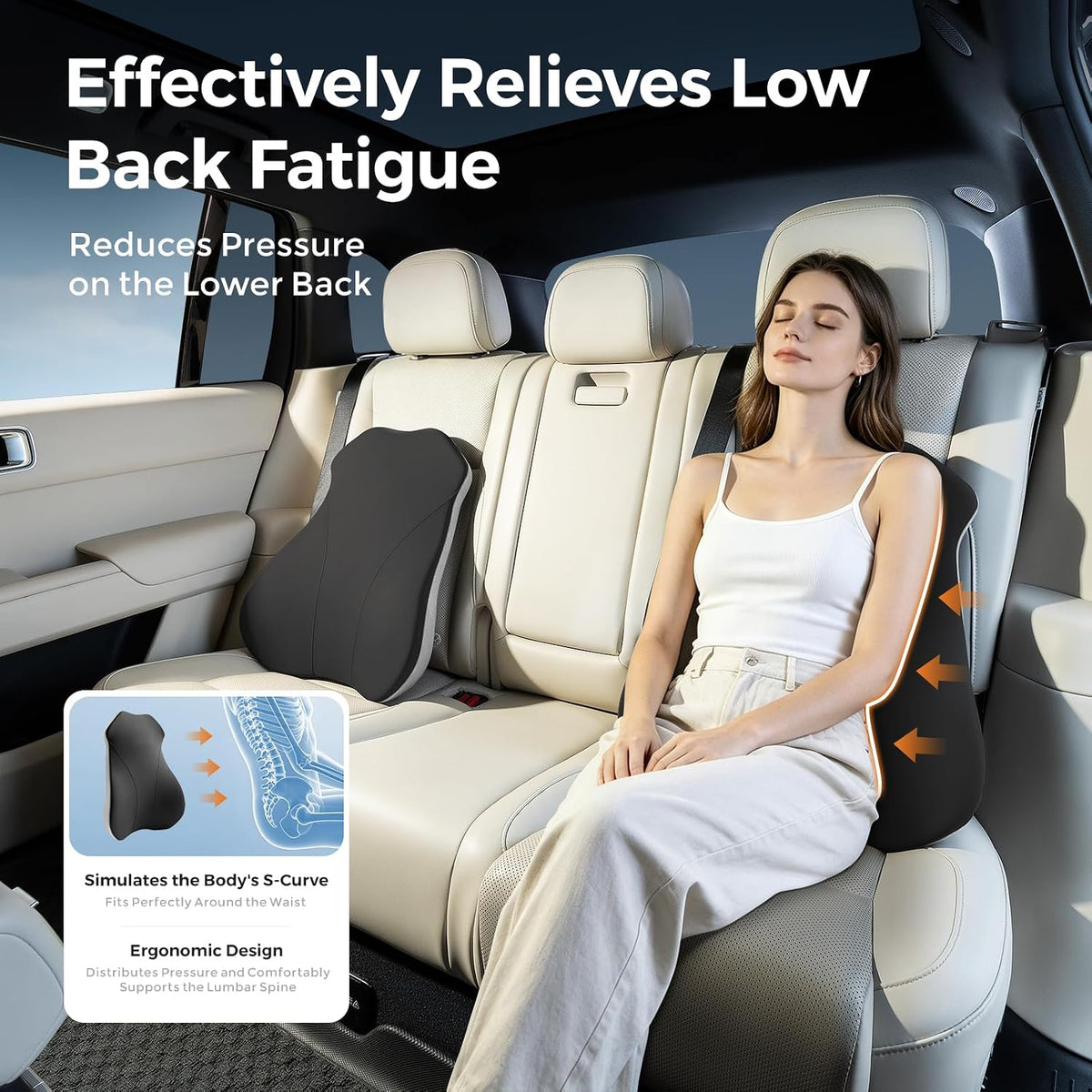 BABUR Lumbar Support Pillow for Car, Back Cushion Support for Driving Seat