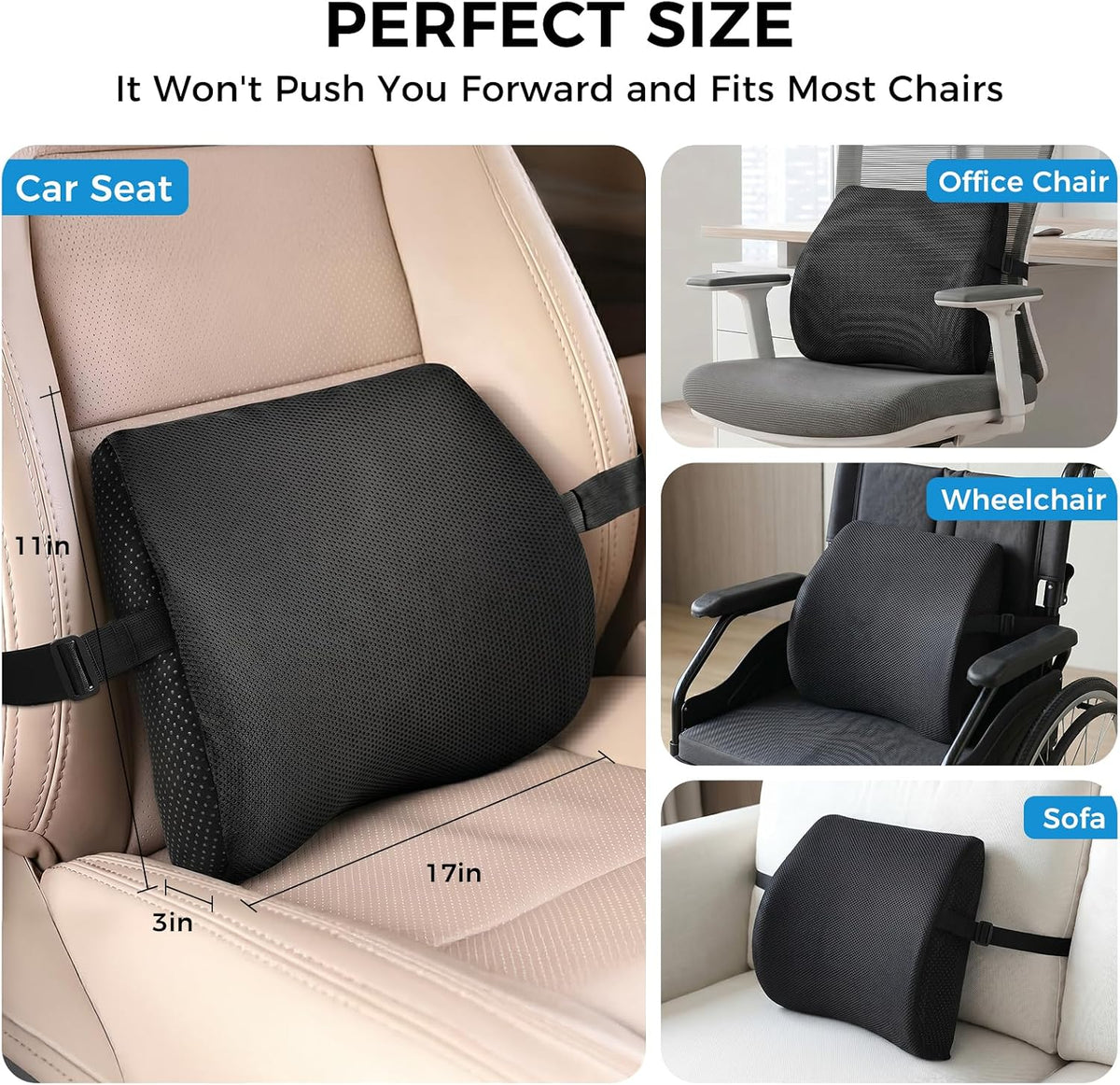 Lumbar Support Pillow for Car & Office Chair - High-Density Memory Foam Back Cushion for Sciatica & Lower Back Pain Relief - Non-Slip Support for Driving & Desk Workers